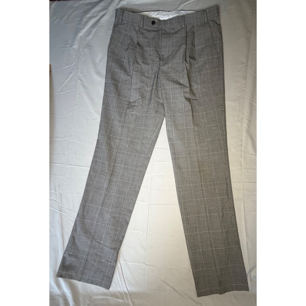 Ralph Lauren Grey Glen Plaid Pleated Dress Pants Mens 36W x 34L Stretch Trousers